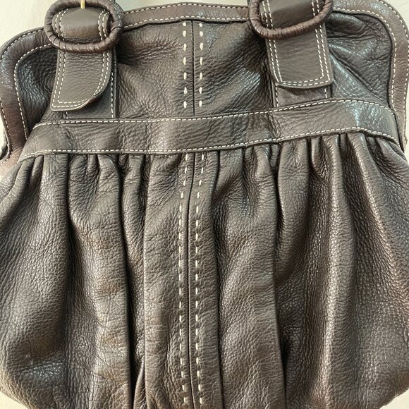 Cole Haan Chocolate Brown Hobo Style Large Pebbled Leather Handbag Purse - Picture 3 of 5